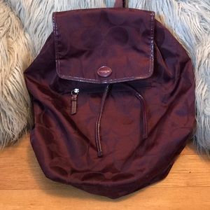 Burgundy Coach Drawstring Backpack